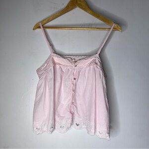 shabby chic Light Pink Baby Doll Crop Top Embroidered Hearts Detail Medium